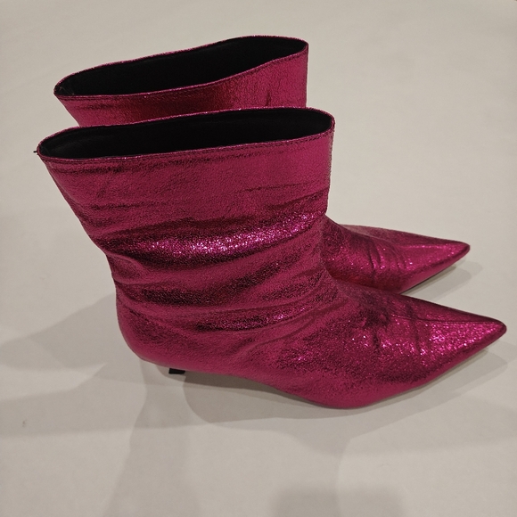 SUPER SPARKLY METALLIC BOOTS * KITTEN HEEL * HOT MAGENTA PINK * WOMEN'S 11 - Picture 4 of 4